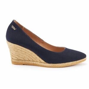 Viscatta Roses Black Canvas Espadrille Wedges Size 37/6 Slip On Pointed Toe